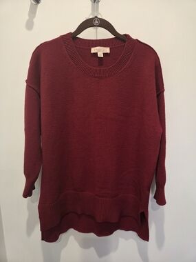 Philosophy Deep Burgundy Crewneck 3/4  Sleeve High Low Sweater. L/XL